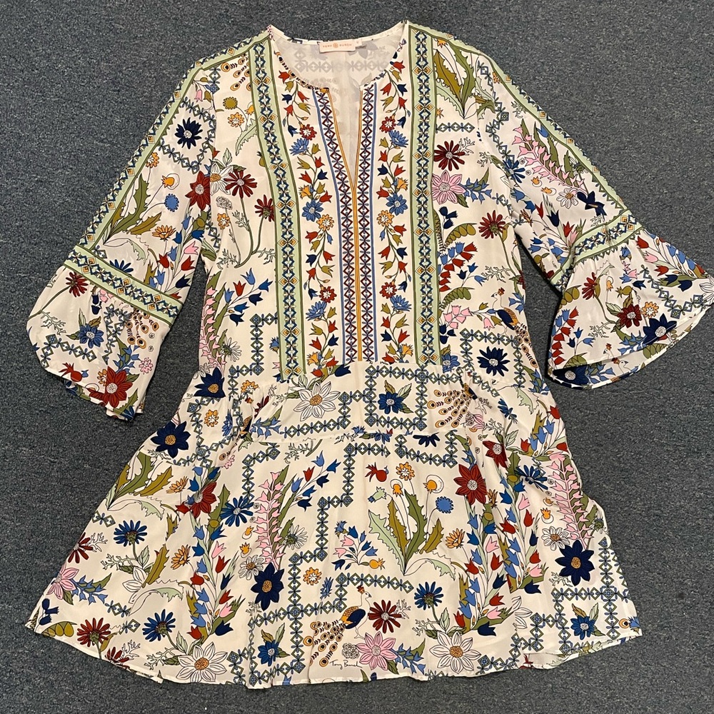 Tory Burch 100% Silk Printed Shirt Dress